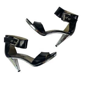 Michael Kors 7 Heeled sandals silver mirror heels Black patent leather u…